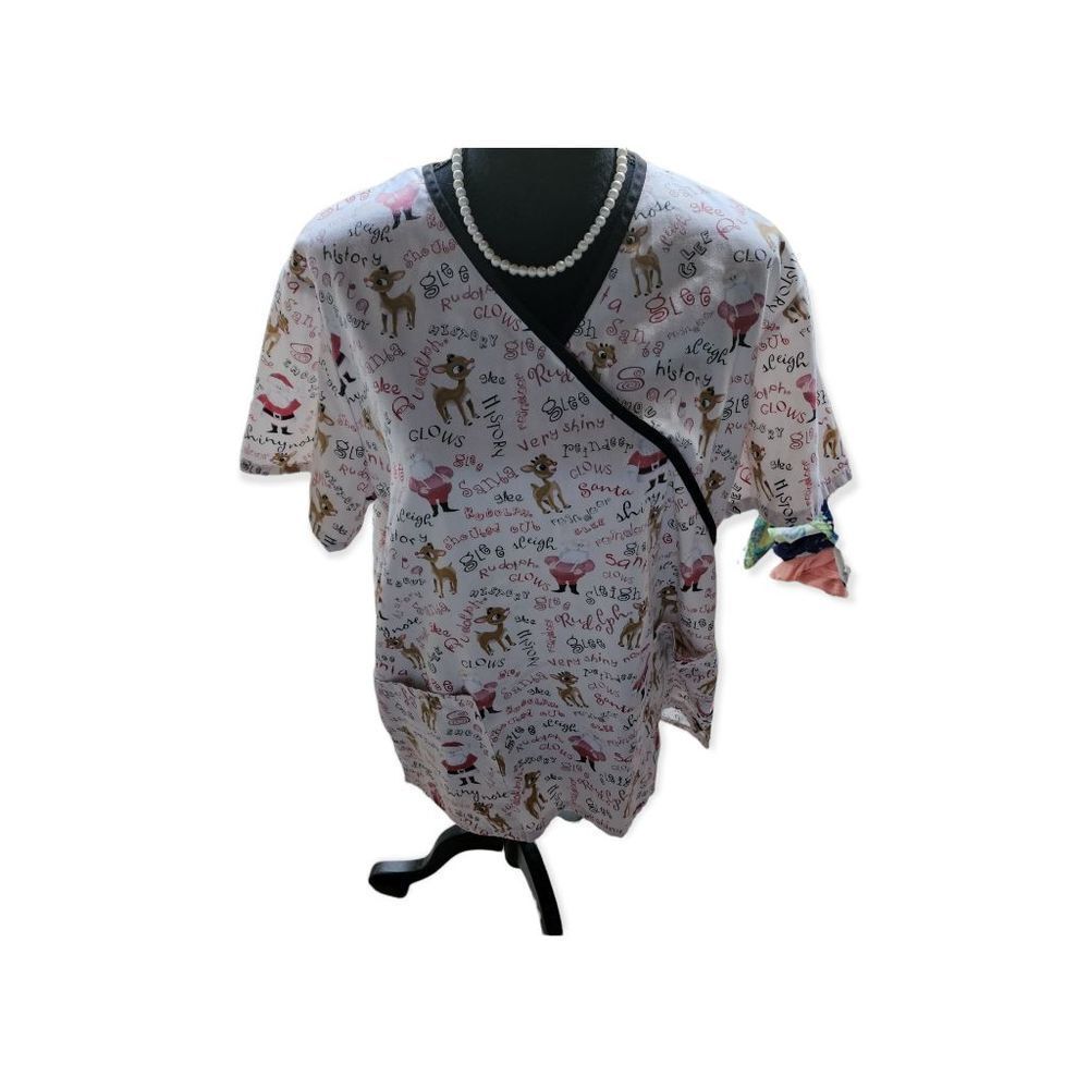 Rudolph The Red Nosed Reindeer Large Adorable Scrub Top